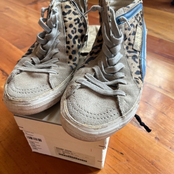 Golden Goose  Slide  Size  38 Leopard Print w  Blu Metallic  Stripe - Picture 1 of 6